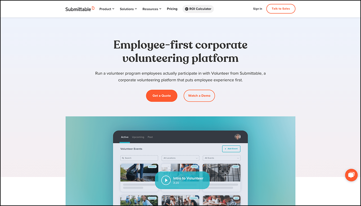 A screenshot of Submittable’s corporate volunteering platform page.