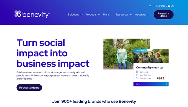 Screenshot of the Benevity homepage.