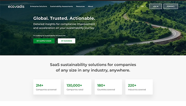 Screenshot of the EcoVadis homepage.