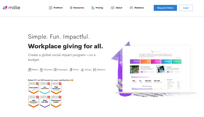 Screenshot of Millie's homepage.