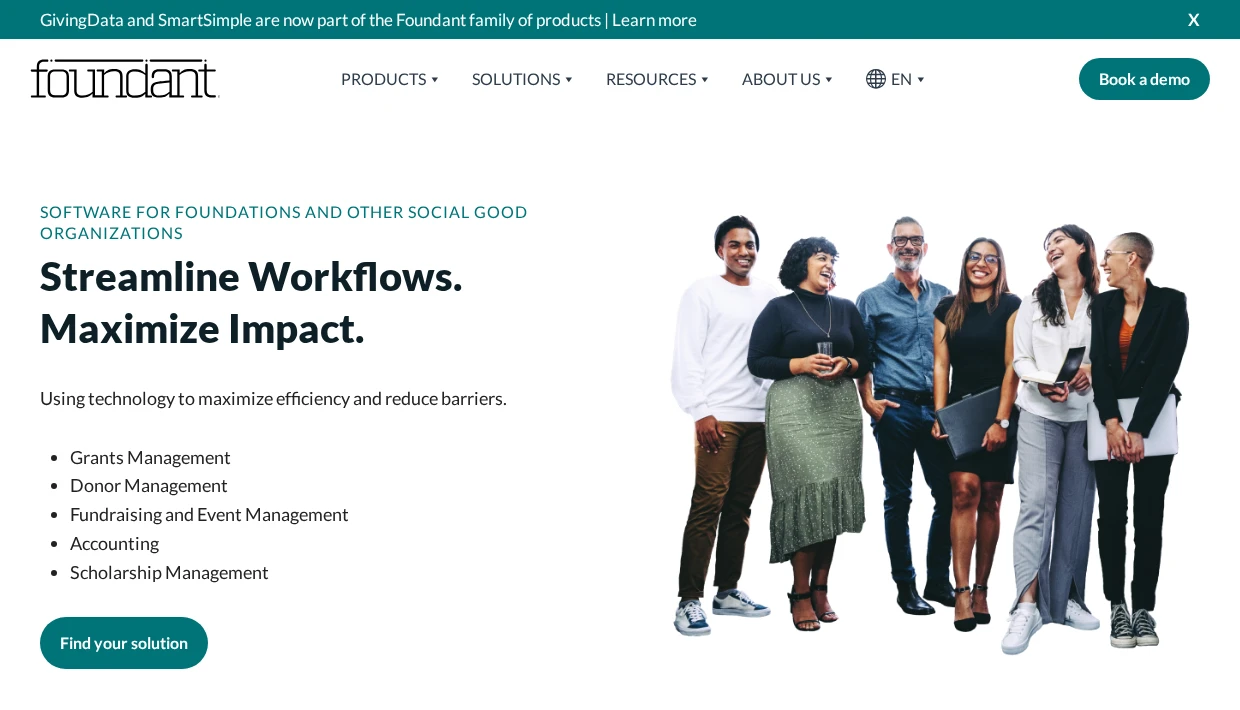 Screenshot of the Foundant homepage.