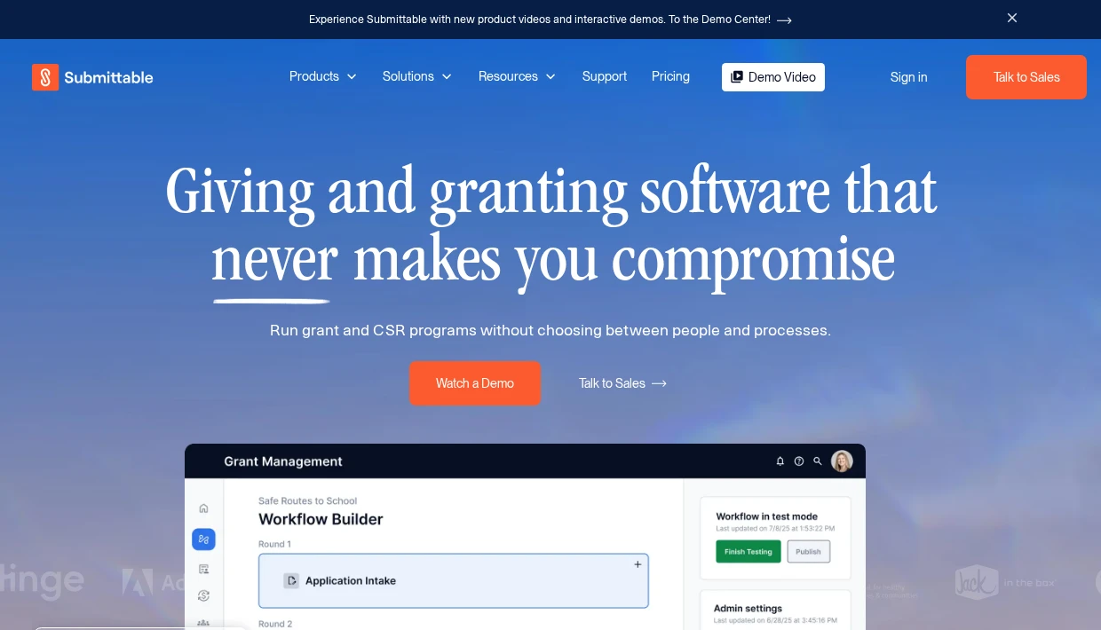 Screenshot of the Submittable homepage, the platform these Submittable alternatives are compared against.